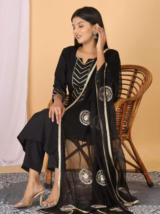 Women Kurta Pant And Dupatta Set Viscose Rayon