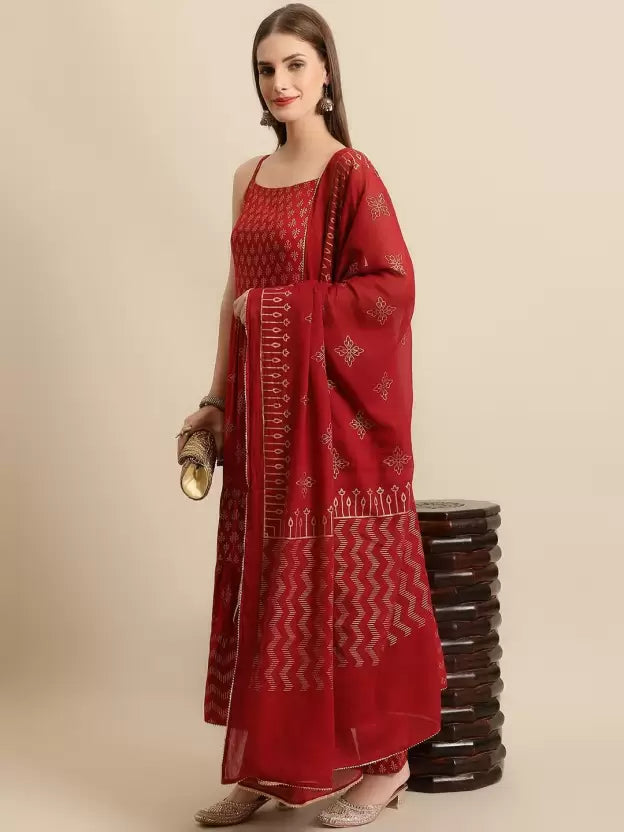 Women Kurta Pant And Dupatta Set Viscose Rayon