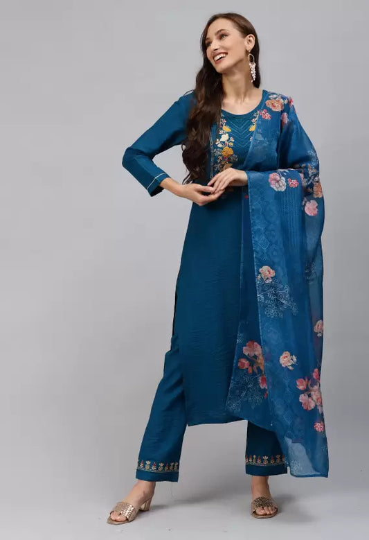 Women Viscose Rayon Kurta Pant And Dupatta Set