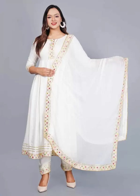 Women Kurta Pant And Dupatta Set Viscose Rayon