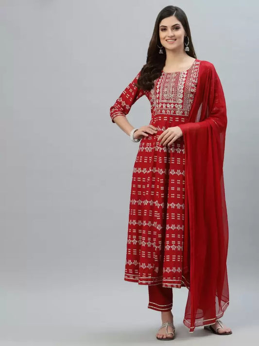 Women Viscose Rayon Kurta Pant And Dupatta Set