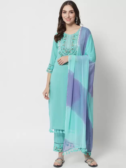 Women Kurta Pant And Dupatta Set Viscose Rayon