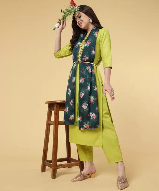 Women Kurta Pyjama & Dupatta Set Cotton Blend