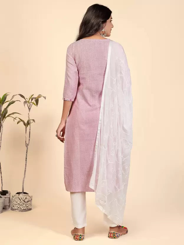 Women Kurta Pyjama & Dupatta Set Cotton Blend