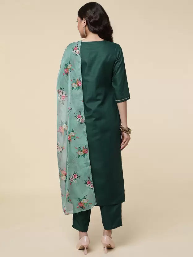 Women Kurta Pyjama & Dupatta Set Cotton Blend