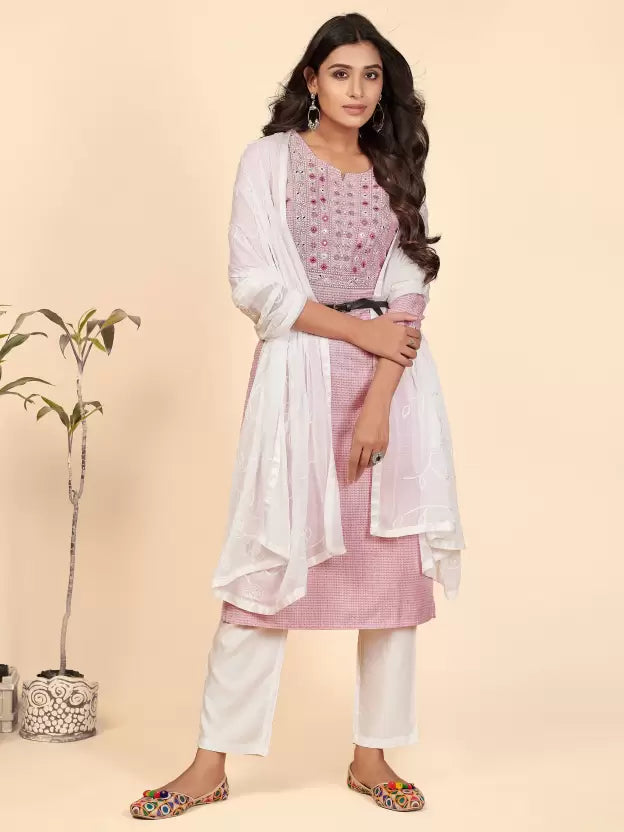 Women Kurta Pyjama & Dupatta Set Cotton Blend