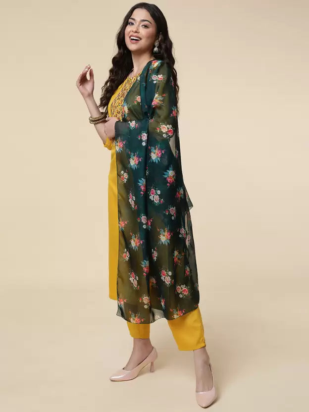 Women Kurta Pyjama & Dupatta Set Cotton Blend