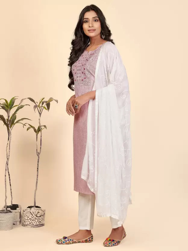 Women Kurta Pyjama & Dupatta Set Cotton Blend