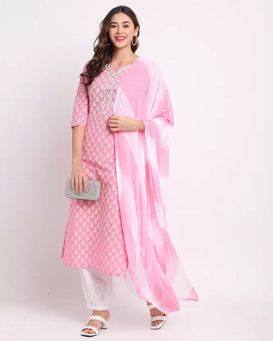 Women Kurta Pyjama & Dupatta Set Pure Cotton