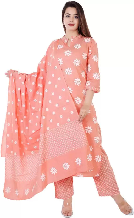 Women Pure Cotton Kurta Pyjama & Dupatta Set