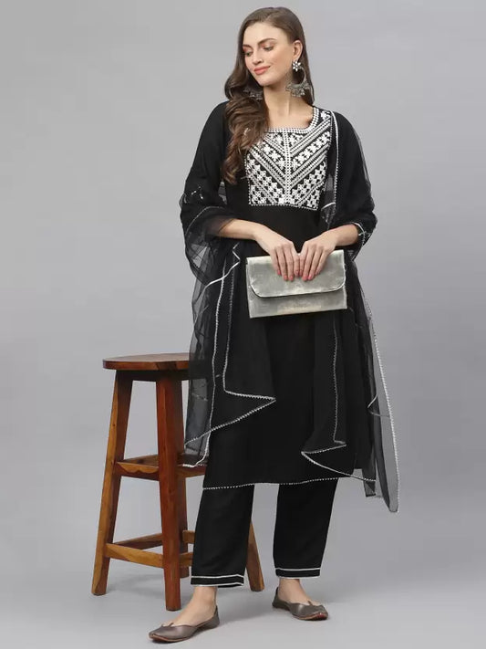 Women Rayon Kurta Pyjama & Dupatta Set