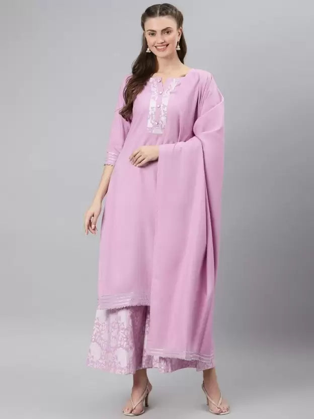 Women Kurta Pyjama & Dupatta Set Viscose Rayon