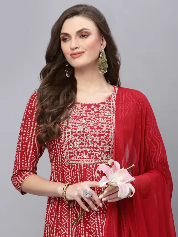 Women Viscose Rayon Kurta Sharara and Dupatta Set