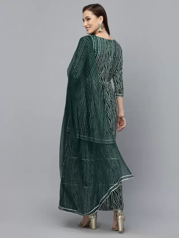 Women Viscose Rayon Kurta Sharara and Dupatta Set