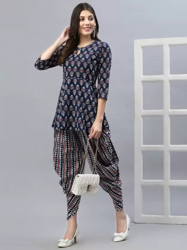 Women Kurta and Dhoti Pant Set Cotton Blend