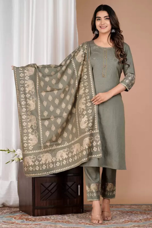 Women Kurta and Dupatta Set Cotton Blend