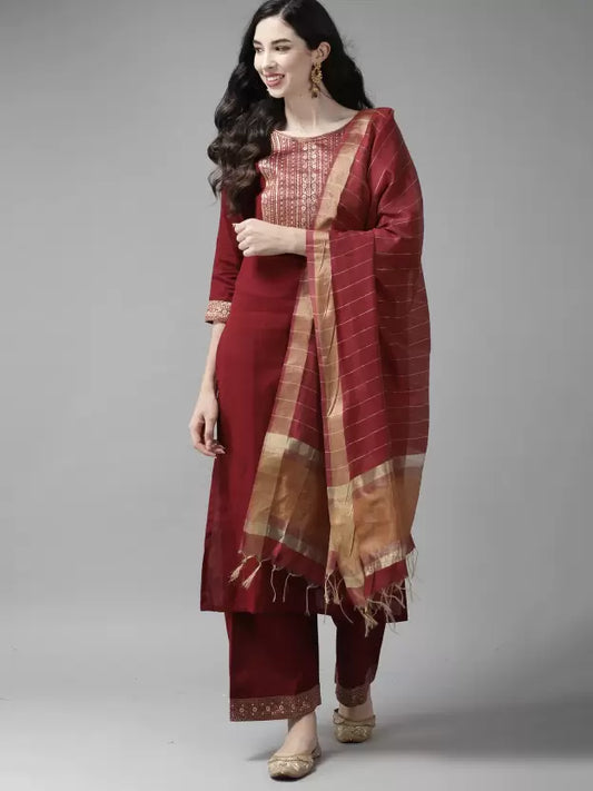 Women Kurta and Palazzo Set Cotton Blend