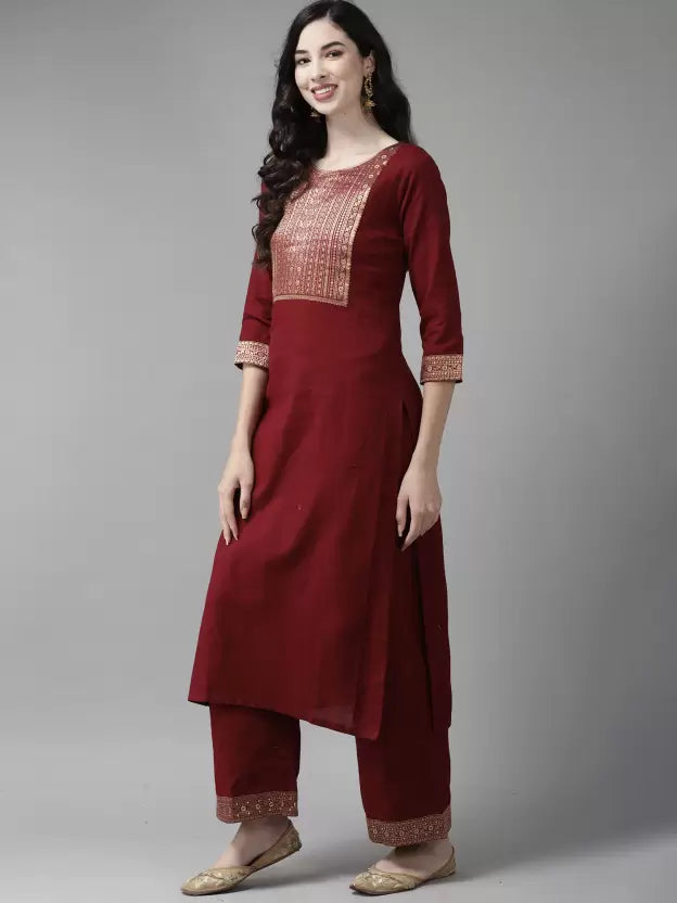 Women Kurta and Palazzo Set Cotton Blend