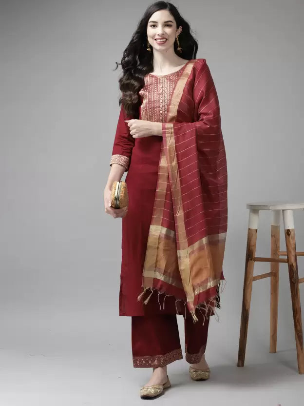 Women Kurta and Palazzo Set Cotton Blend