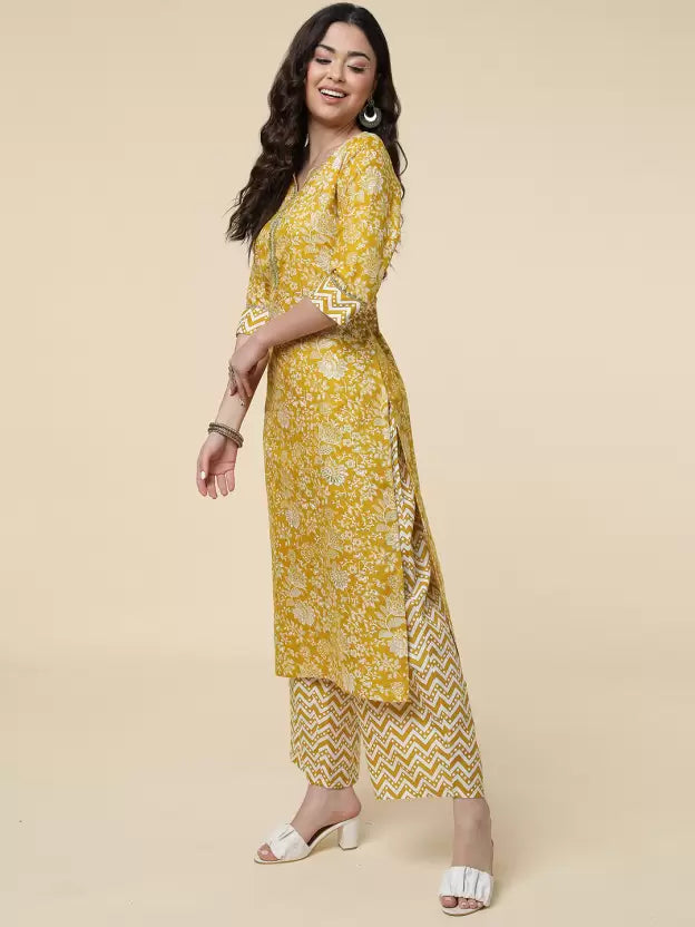 Women Kurta and Palazzo Set Cotton Blend