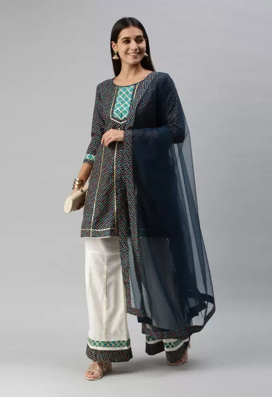 Women Kurta and Palazzo Set Cotton Blend