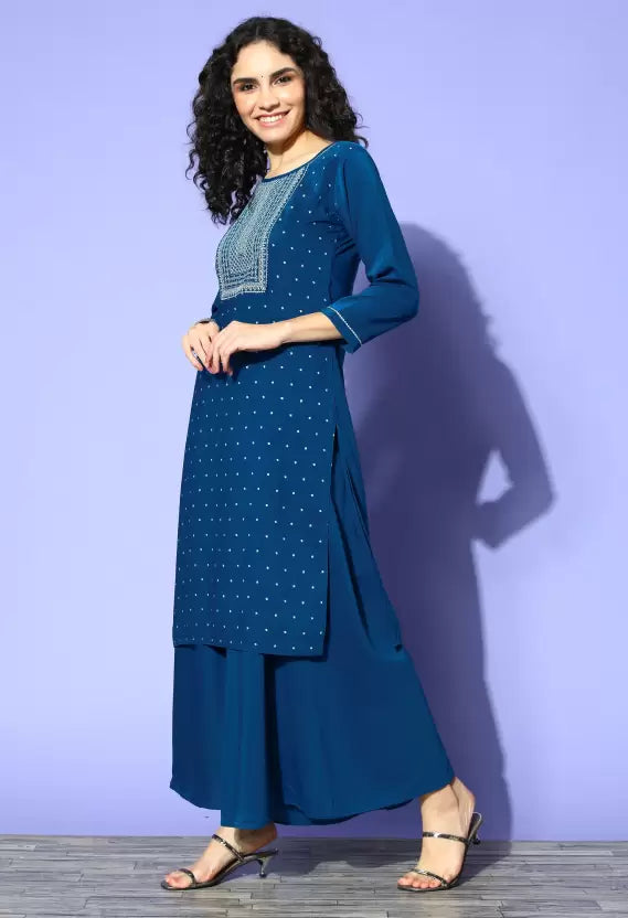 Women Kurta and Palazzo Set Satin