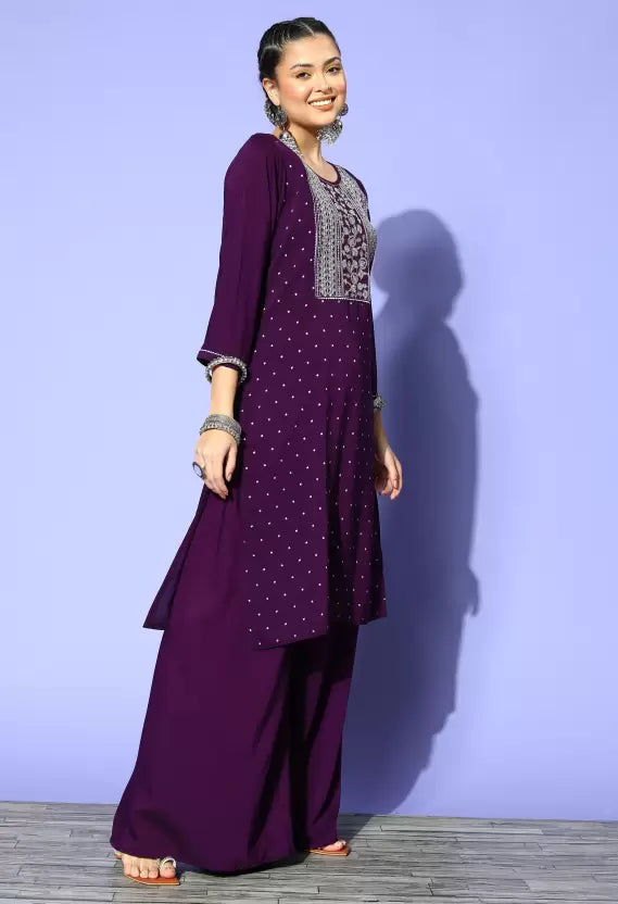 Women Kurta and Palazzo Set Satin