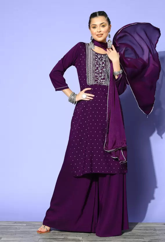 Women Kurta and Palazzo Set Satin