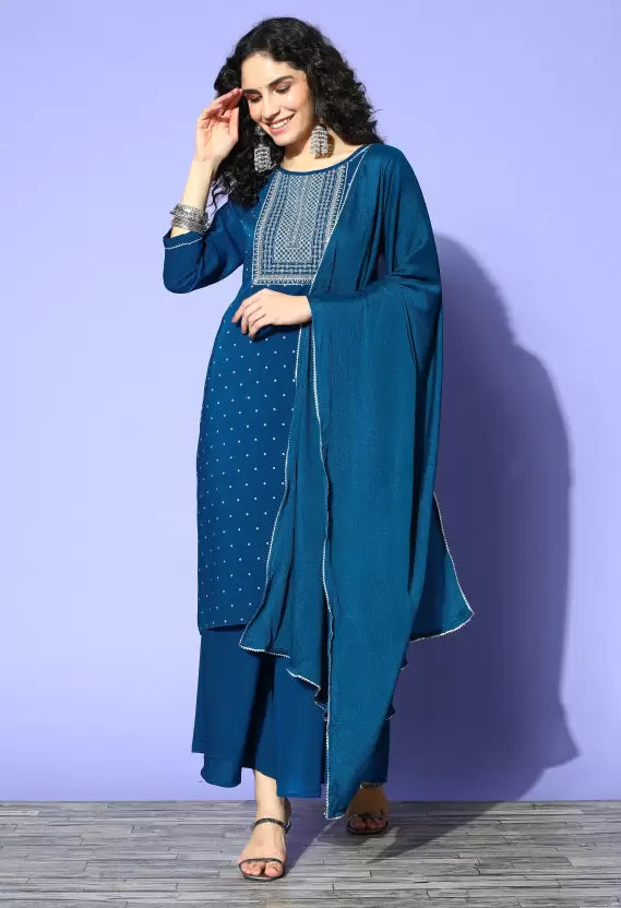 Women Kurta and Palazzo Set Satin