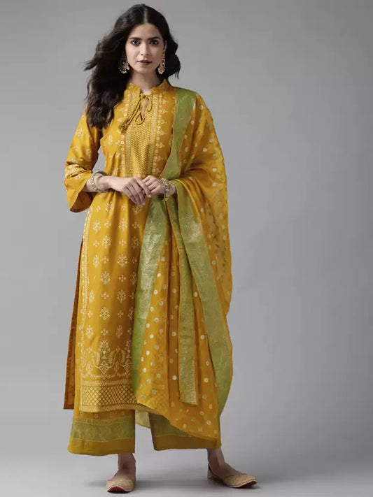 Women Kurta and Palazzo Set Silk Blend