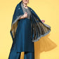 Women Teal Kurta and Palazzo Set Silk Blend