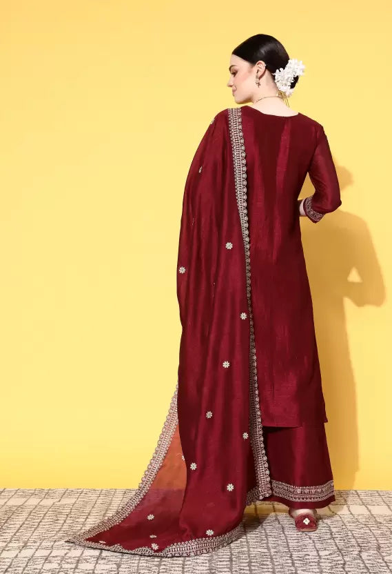 Women Kurta and Palazzo Set Silk Blend