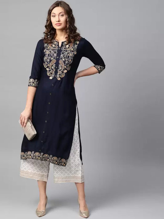 Women Viscose Rayon Kurta and Palazzo Set