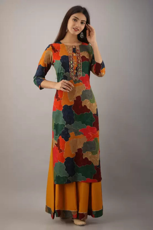 Women Viscose Rayon Kurta and Palazzo Set