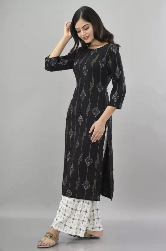 Women Round-neck Viscose rayon Kurta and Palazzo Set Viscose Rayon