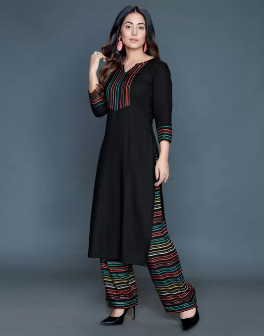 Women Viscose Rayon Kurta and Palazzo Set