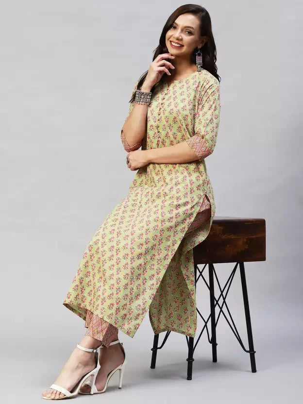 Women Kurta and Pant Set Cotton Blend