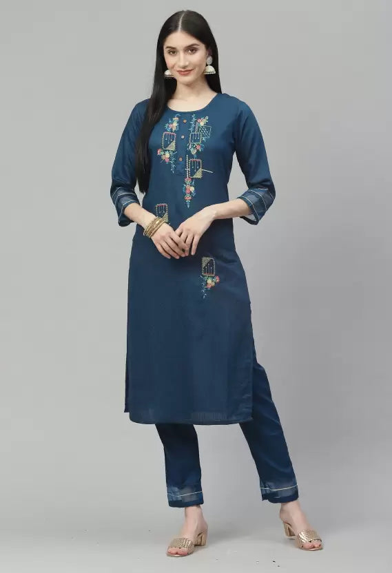 Women Kurta and Pant Set Cotton Blend