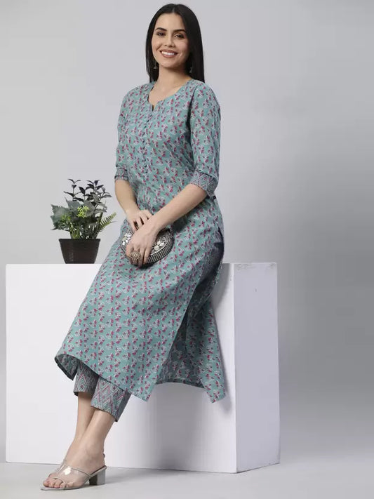 Women Kurta and Pant Set Cotton Blend