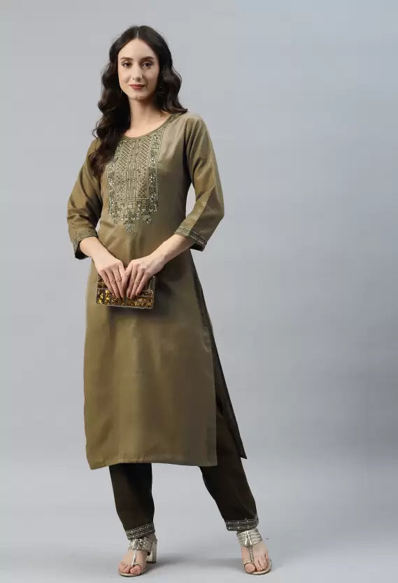 Women Kurta and Pant Set Cotton Blend