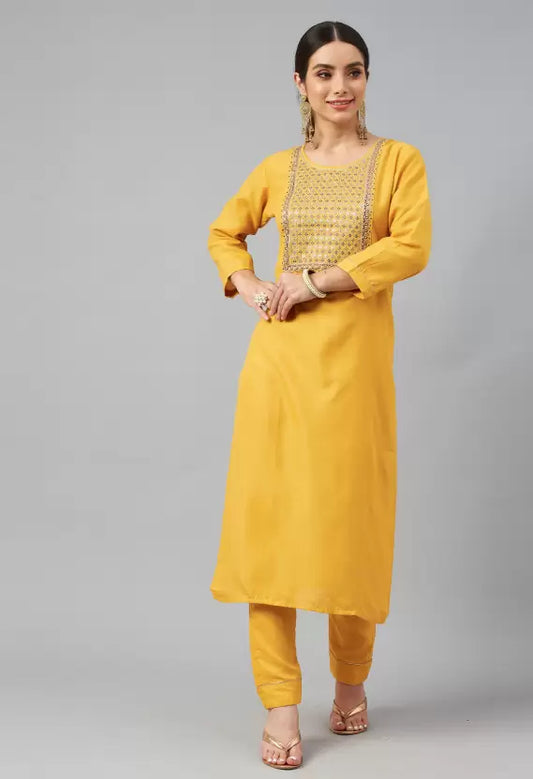 Women Kurta and Pant Set Cotton Blend