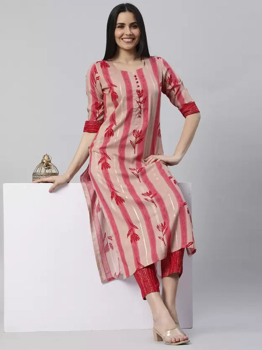 Women Kurta and Pant Set Cotton Blend