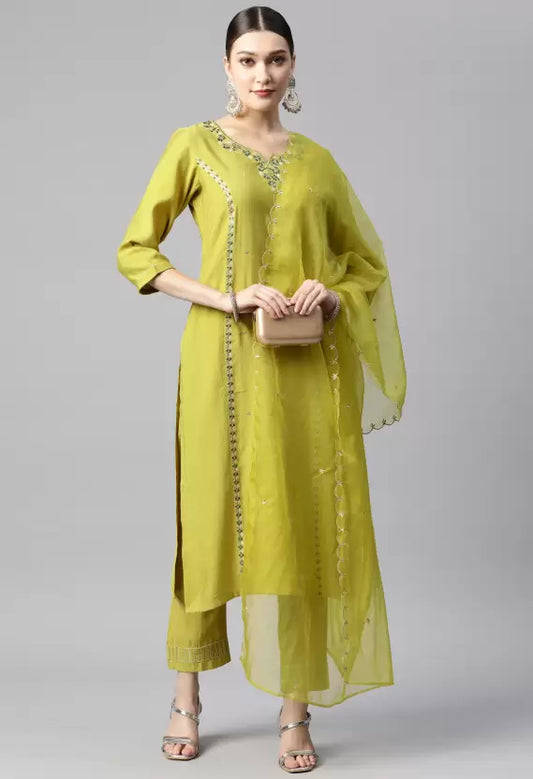 Women Kurta and Pant Set Cotton Blend