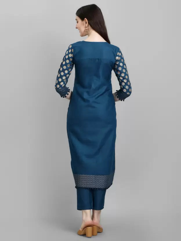 Women Kurta and Trousers Set Cotton Blend