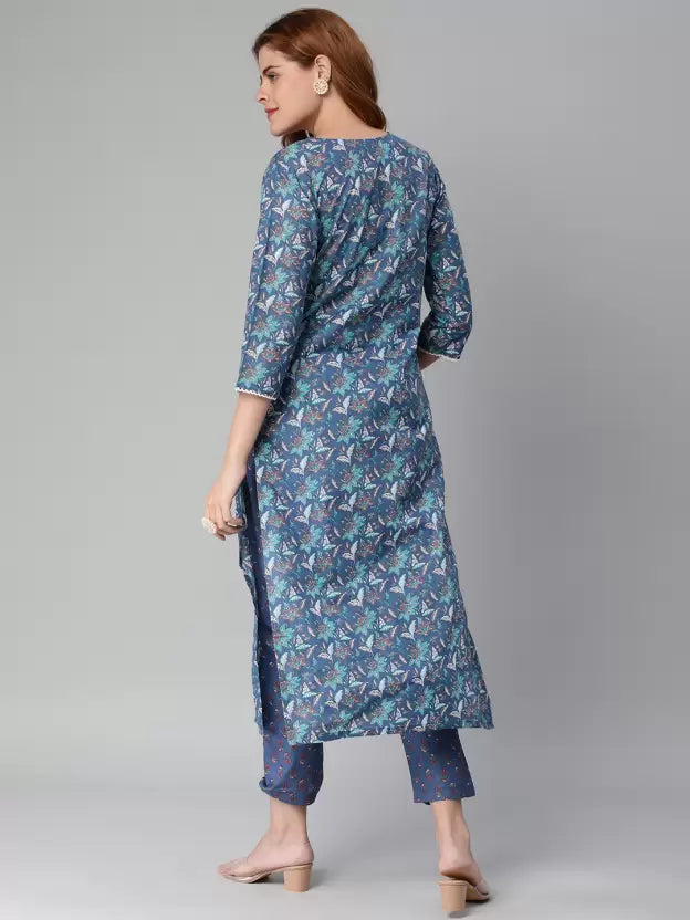 Women Kurta and Pant Set Cotton Blend