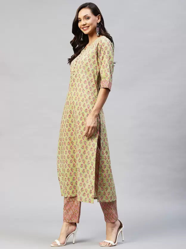 Women Kurta and Pant Set Cotton Blend