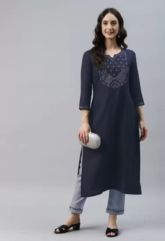 Women Kurta and Pant Set Cotton Blend