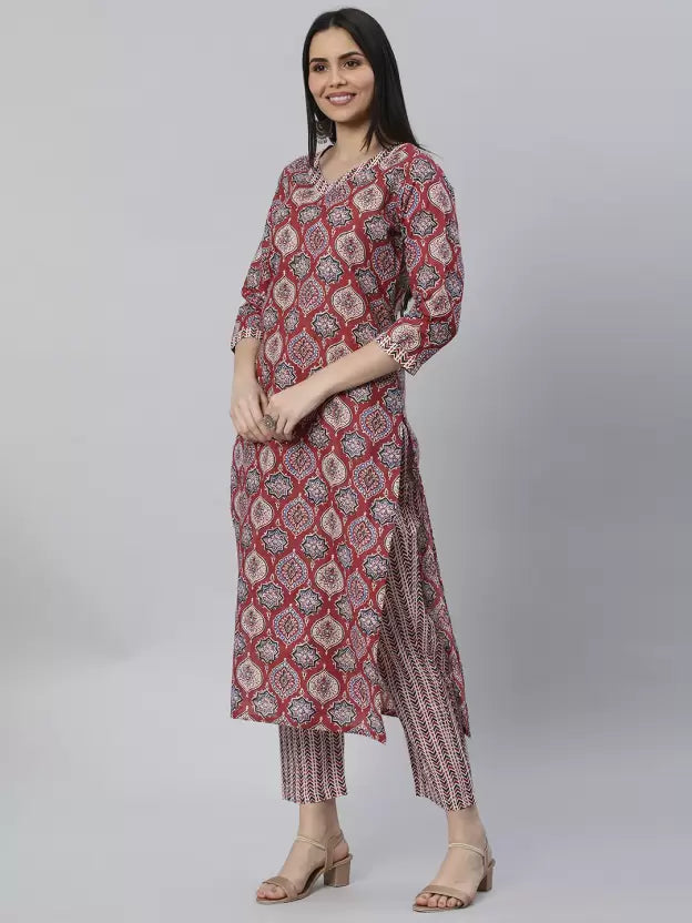 Women Kurta and Pant Set Cotton Blend