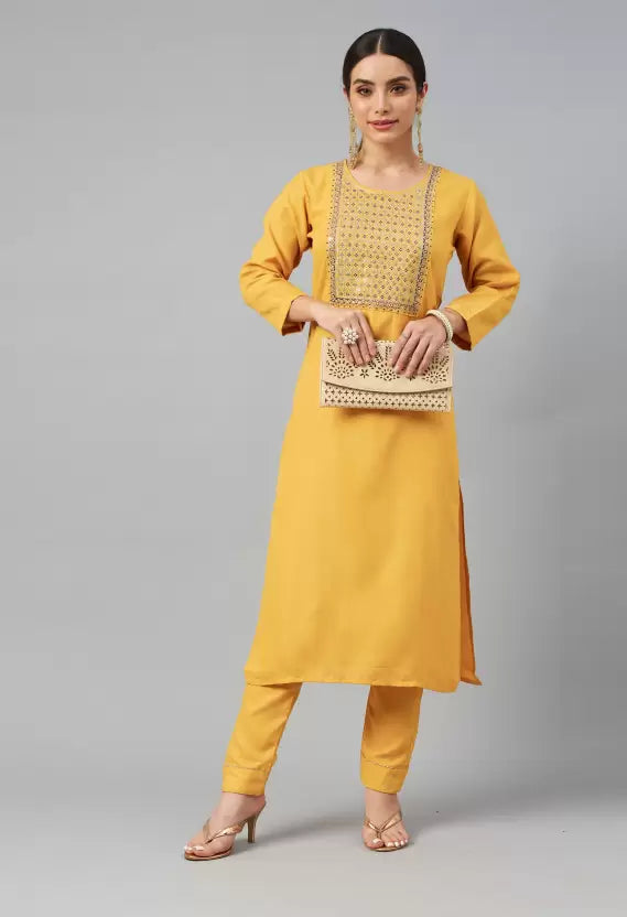 Women Kurta and Pant Set Cotton Blend