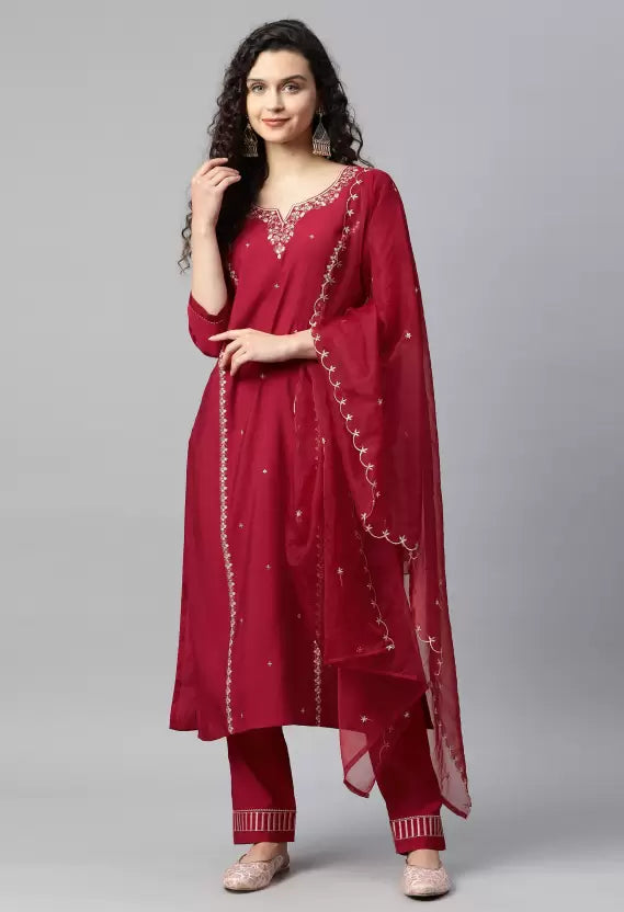 Women Kurta and Pant Set Cotton Blend